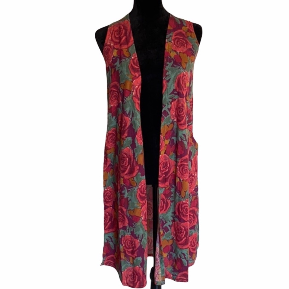 LuLaRoe Joy Womens Floral Longline Vest Size XS